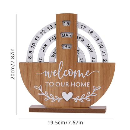 Shovel style Rustic Wooden Perpetual Calendar - Reusable Rotating Desk & Tabletop Decor V888-ELOSUNG34657