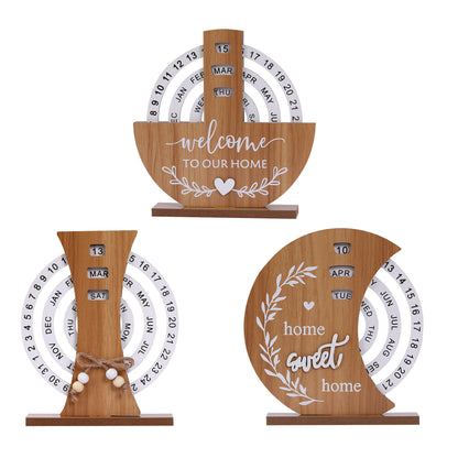 Shovel style Rustic Wooden Perpetual Calendar - Reusable Rotating Desk & Tabletop Decor V888-ELOSUNG34657