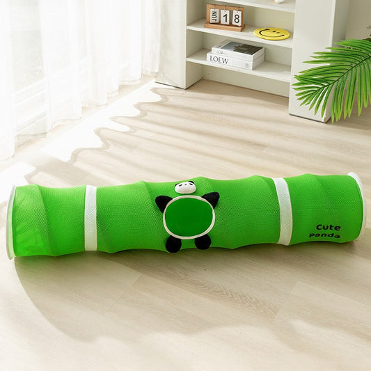 Green bamboo panda Premium Soft Suede Cat Tunnel - Collapsible Play Tube with Peek-a-Boo Hole & Hanging V888-ELOSUNG34660