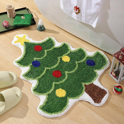 Green Christmas tree style Festive Christmas Shaped Floor Mat - Plush Non-Slip Holiday Accent Rug(Style 1) V888-ELOSUNG34664