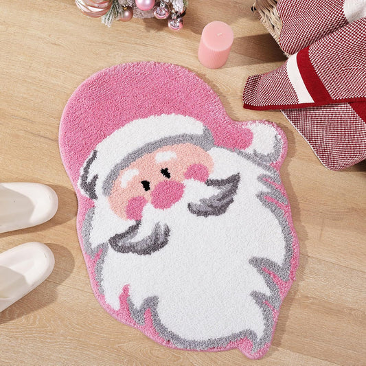 Pink Santa Claus Festive Christmas Shaped Floor Mat - Plush Non-Slip Holiday Accent Rug V888-ELOSUNG34666