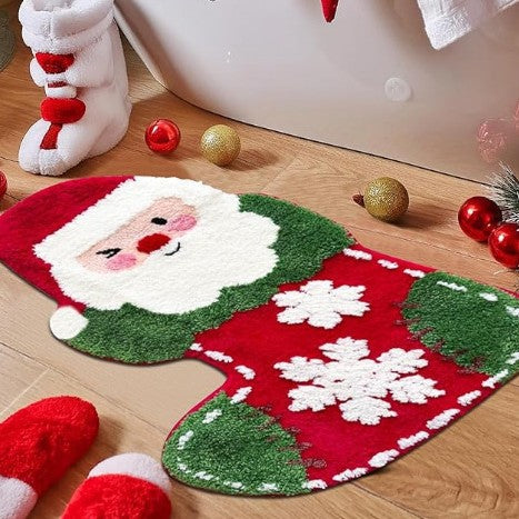 Red The Alien Old Man of Christmas Festive Christmas Shaped Floor Mat - Plush Non-Slip Holiday Accent Rug V888-ELOSUNG34668