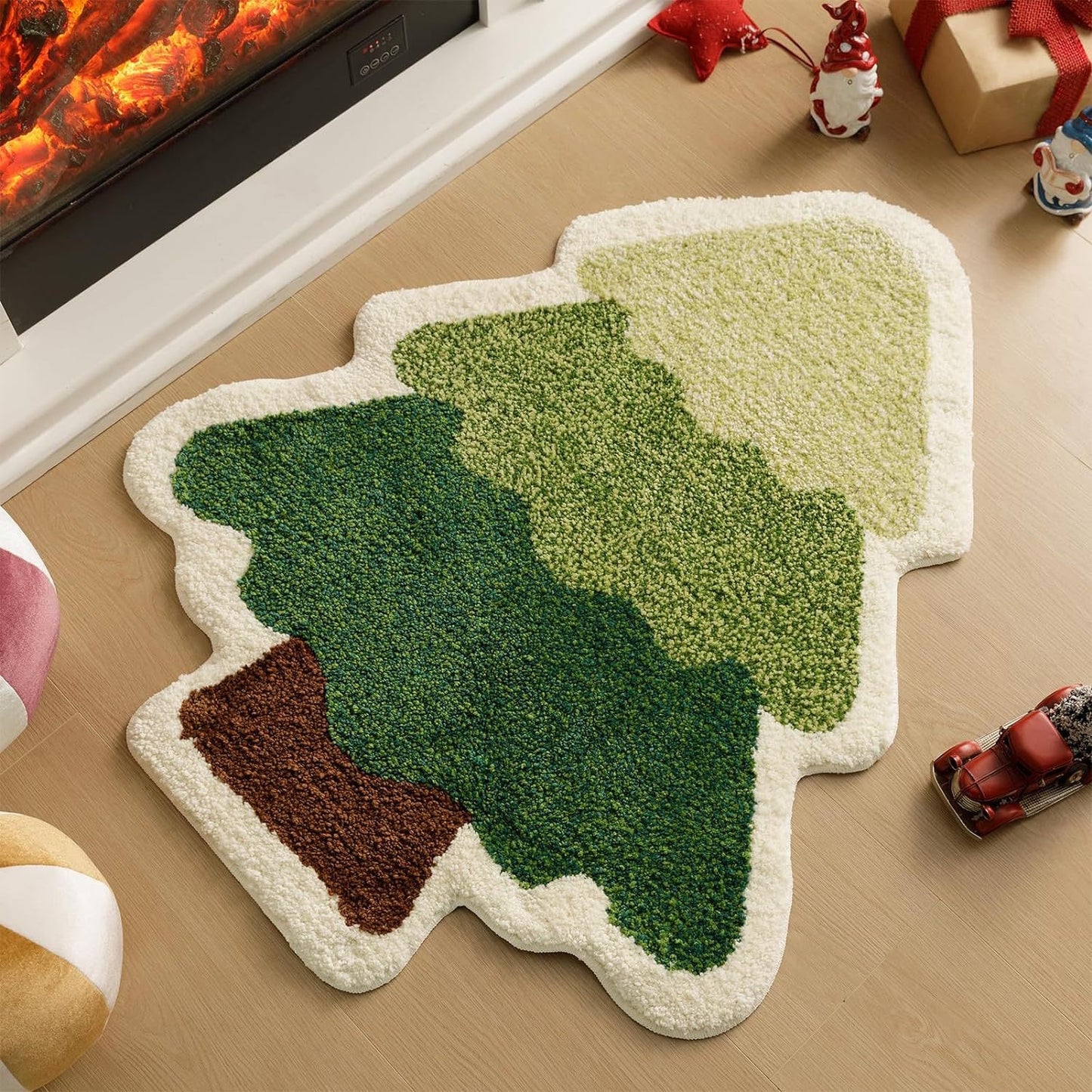 Green Christmas tree style Festive Christmas Shaped Floor Mat - Plush Non-Slip Holiday Accent Rug(Style 2) V888-ELOSUNG34669