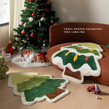 Green Christmas tree style Festive Christmas Shaped Floor Mat - Plush Non-Slip Holiday Accent Rug(Style 2) V888-ELOSUNG34669