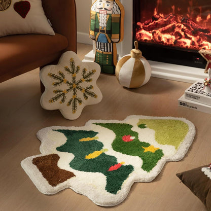 Green Christmas tree style Festive Christmas Shaped Floor Mat - Plush Non-Slip Holiday Accent Rug(Style 3) V888-ELOSUNG34670