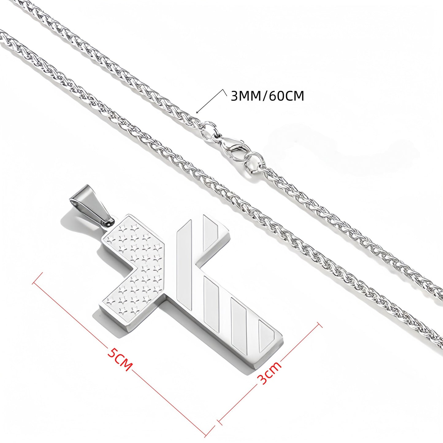 Silver Men's Textured Cross Necklace - Stainless Steel Pendant with Inspirational Message V888-ELOSUNG34672
