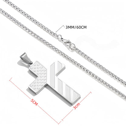 Gold Men's Textured Cross Necklace - Stainless Steel Pendant with Inspirational Message V888-ELOSUNG34674