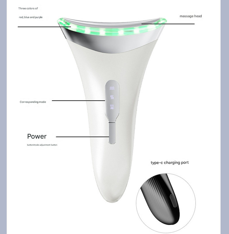 MJ-400 white Rechargeable EMS Facial & Neck Sculpting Device - 3-in-1 LED Light Therapy Massager(Three colors) V888-ELOSUNG34680