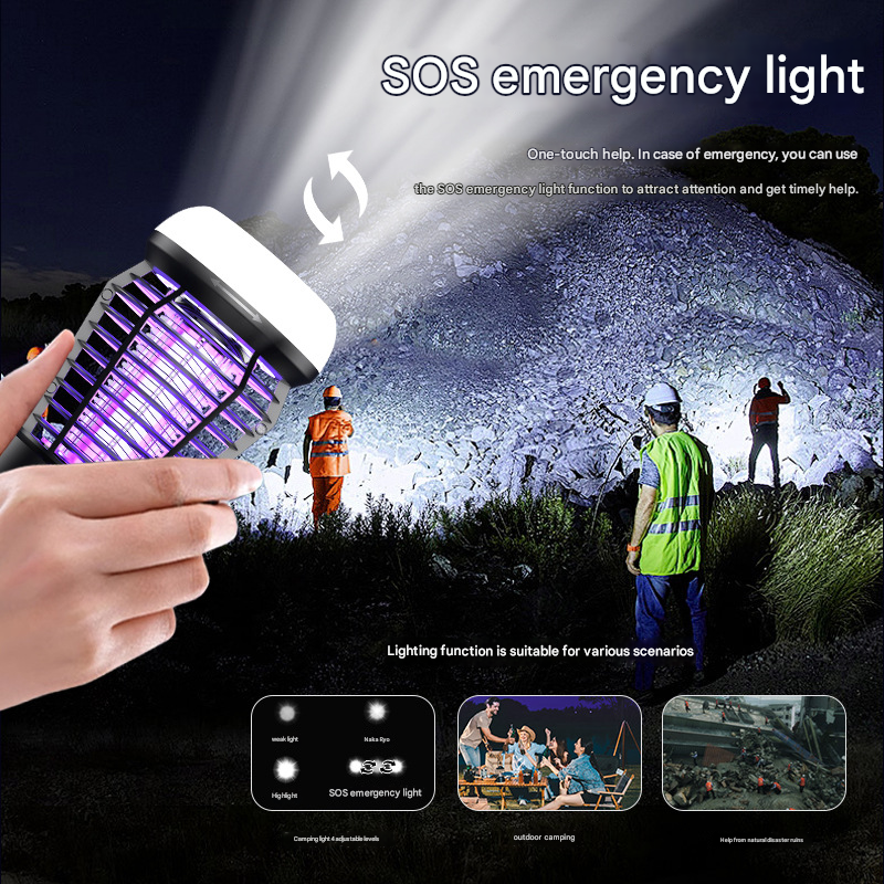 White Rechargeable 3-in-1 Bug Zapper Lantern - Portable UV Mosquito Killer with Camping Light & SOS Mode V888-ELOSUNG34697