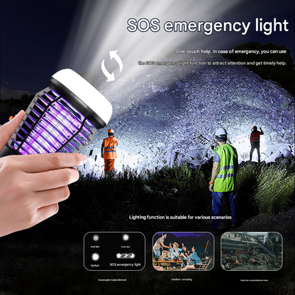White Rechargeable 3-in-1 Bug Zapper Lantern - Portable UV Mosquito Killer with Camping Light & SOS Mode V888-ELOSUNG34697
