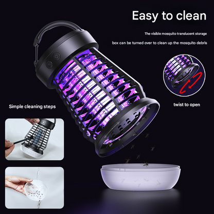 Black Rechargeable 3-in-1 Bug Zapper Lantern - Portable UV Mosquito Killer with Camping Light & SOS Mode V888-ELOSUNG34698