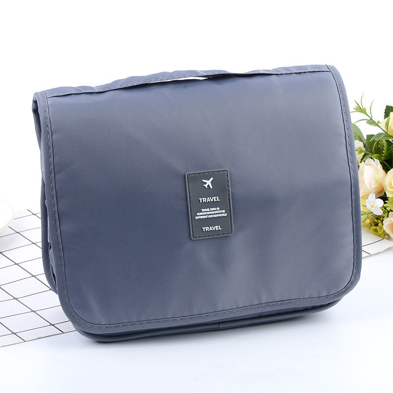 Grey Portable Hanging Travel Toiletry Bag - Large Capacity Cosmetic & Wash Organizer with Sturdy Hook V888-ELOSUNG34699