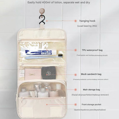Pink Portable Hanging Travel Toiletry Bag - Large Capacity Cosmetic & Wash Organizer with Sturdy Hook V888-ELOSUNG34700
