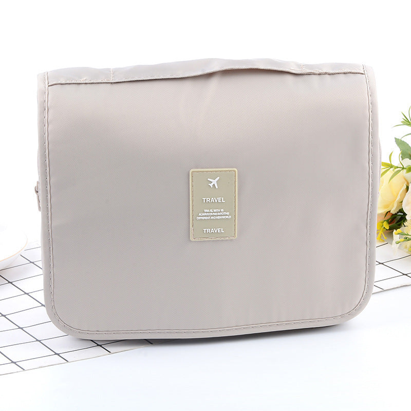 Beige Portable Hanging Travel Toiletry Bag - Large Capacity Cosmetic & Wash Organizer with Sturdy Hook V888-ELOSUNG34701