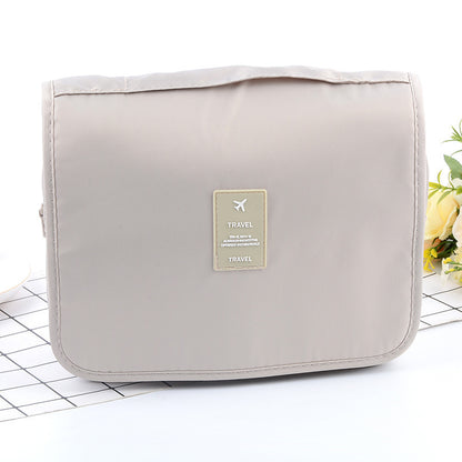 Beige Portable Hanging Travel Toiletry Bag - Large Capacity Cosmetic & Wash Organizer with Sturdy Hook V888-ELOSUNG34701