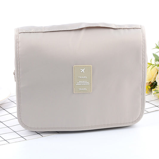 Beige Portable Hanging Travel Toiletry Bag - Large Capacity Cosmetic & Wash Organizer with Sturdy Hook V888-ELOSUNG34701