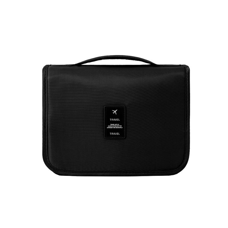 Black Portable Hanging Travel Toiletry Bag - Large Capacity Cosmetic & Wash Organizer with Sturdy Hook V888-ELOSUNG34703