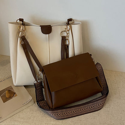 White Chic 2-Piece Tote Bag Set - Large Capacity Commuter Handbag with Wide Strap Crossbody Purse V888-ELOSUNG34707