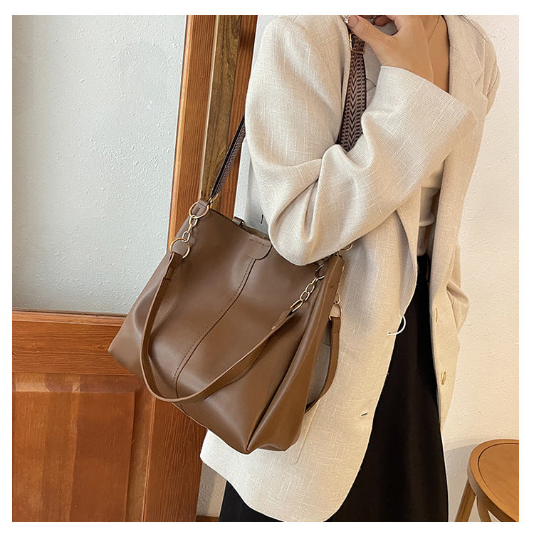White Chic 2-Piece Tote Bag Set - Large Capacity Commuter Handbag with Wide Strap Crossbody Purse V888-ELOSUNG34707