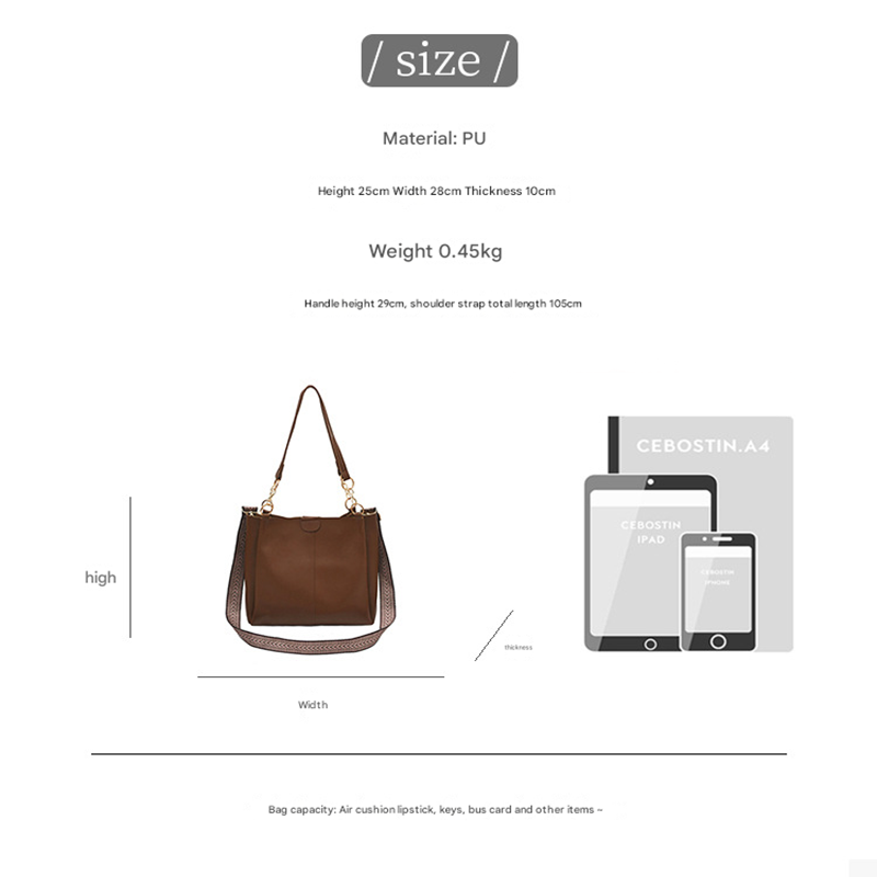 Black Chic 2-Piece Tote Bag Set - Large Capacity Commuter Handbag with Wide Strap Crossbody Purse V888-ELOSUNG34708
