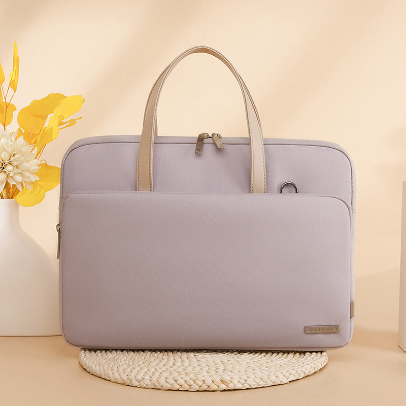 Beige Chic Padded Laptop Bag for 15.6-Inch Notebooks - Versatile Shoulder Briefcase with Trolley Strap V888-ELOSUNG34715