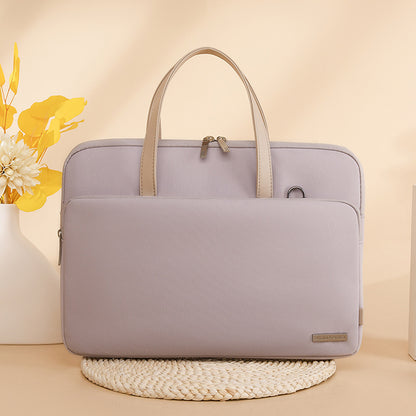 Beige Chic Padded Laptop Bag for 15.6-Inch Notebooks - Versatile Shoulder Briefcase with Trolley Strap V888-ELOSUNG34715