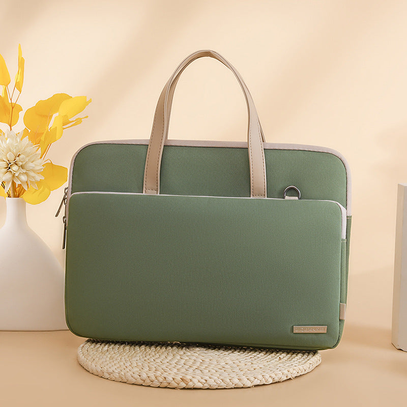 Green Chic Padded Laptop Bag for 15.6-Inch Notebooks - Versatile Shoulder Briefcase with Trolley Strap V888-ELOSUNG34717