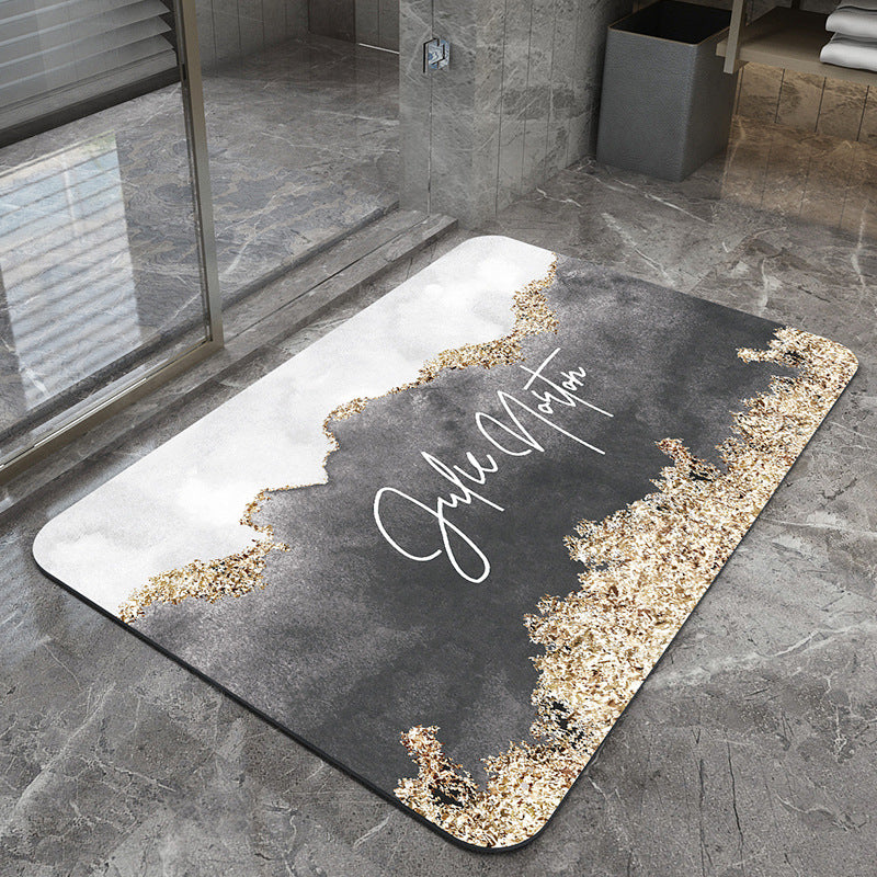 Grey Ink White Modern Absorbent Diatomaceous Earth Bath Mat - Quick Dry, Non-Slip, Soft Bathroom Floor Mat V888-ELOSUNG34724