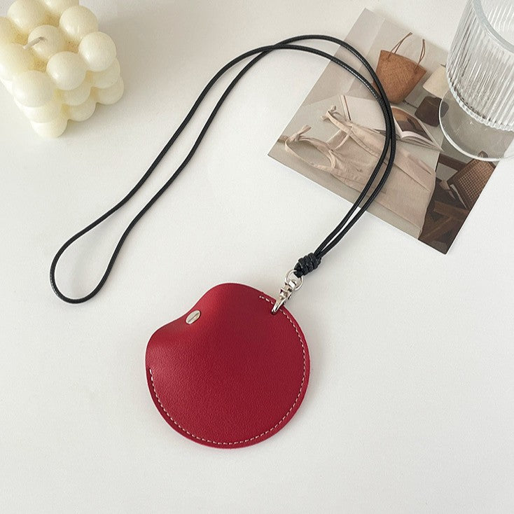 Red Stylish Leather Earbud Pouch with Lanyard - Portable & Compact Coin Purse for Small Items V888-ELOSUNG34731