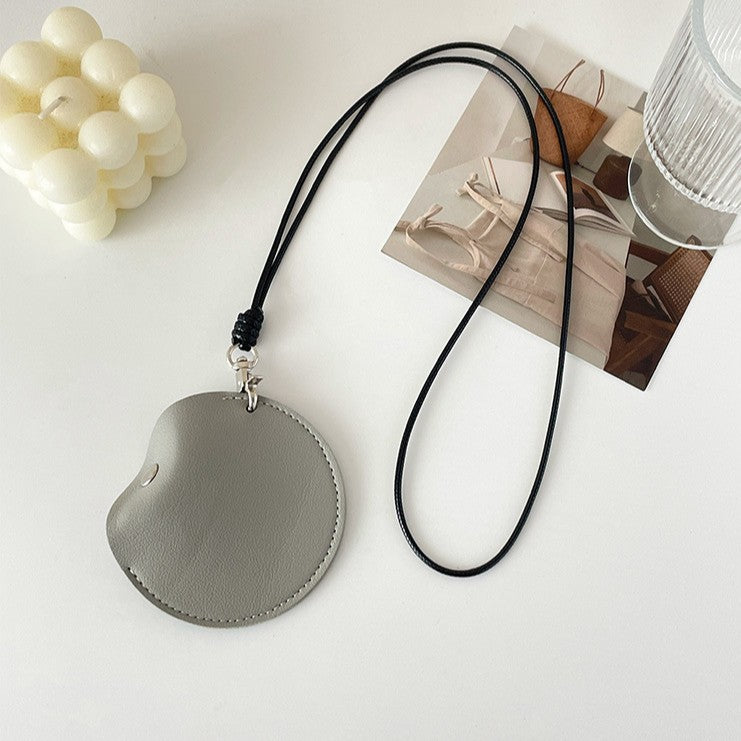 Grey Stylish Leather Earbud Pouch with Lanyard - Portable & Compact Coin Purse for Small Items V888-ELOSUNG34732