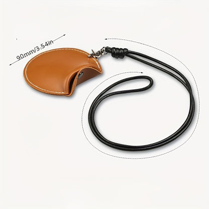 Grey Stylish Leather Earbud Pouch with Lanyard - Portable & Compact Coin Purse for Small Items V888-ELOSUNG34732
