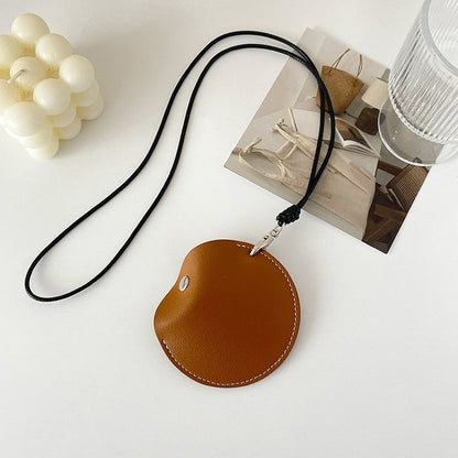 Chocolate color Stylish Leather Earbud Pouch with Lanyard - Portable & Compact Coin Purse for Small Items V888-ELOSUNG34734