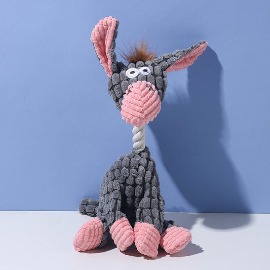 Grey donkey Cuddly Corduroy Squeaky Animal Toy - Interactive Plush Chew for Dogs V888-ELOSUNG34736