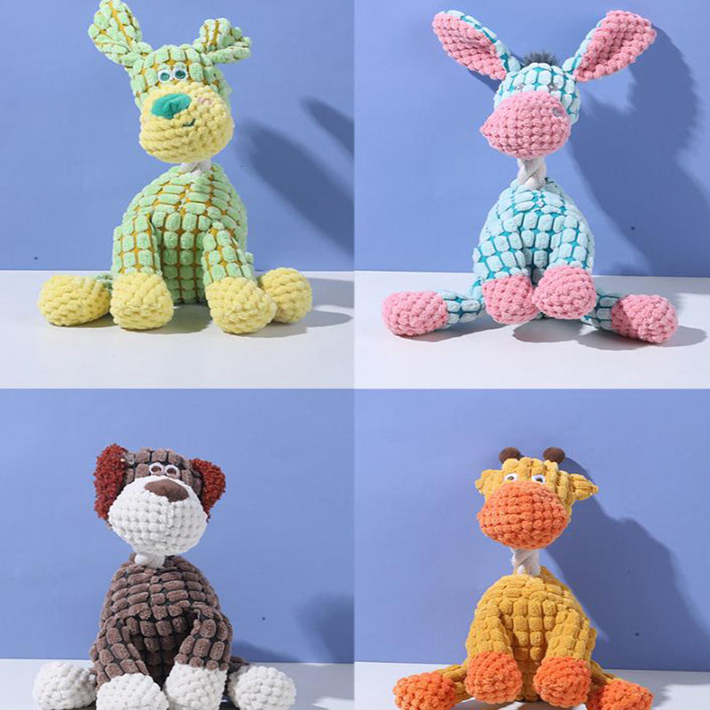 White goat Cuddly Corduroy Squeaky Animal Toy - Interactive Plush Chew for Dogs V888-ELOSUNG34737