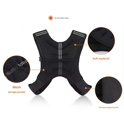 Black Gym Partner Weighted Vest - Adjustable & Reflective for Running, Training & Strength Building(10KG) V888-ELOSUNG34741