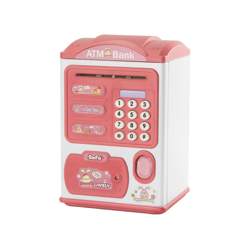 Pink rabbit Kids Smart ATM Piggy Bank - Automatic Bill Scroll, Password & Fingerprint Unlock with Fun Features V888-ELOSUNG34750
