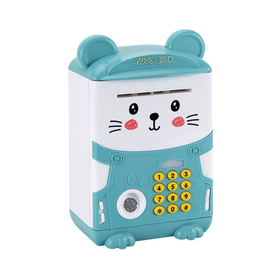 Blue Mouse Treasure Kids Smart ATM Piggy Bank - Automatic Bill Scroll, Password & Fingerprint Unlock with Fun V888-ELOSUNG34751