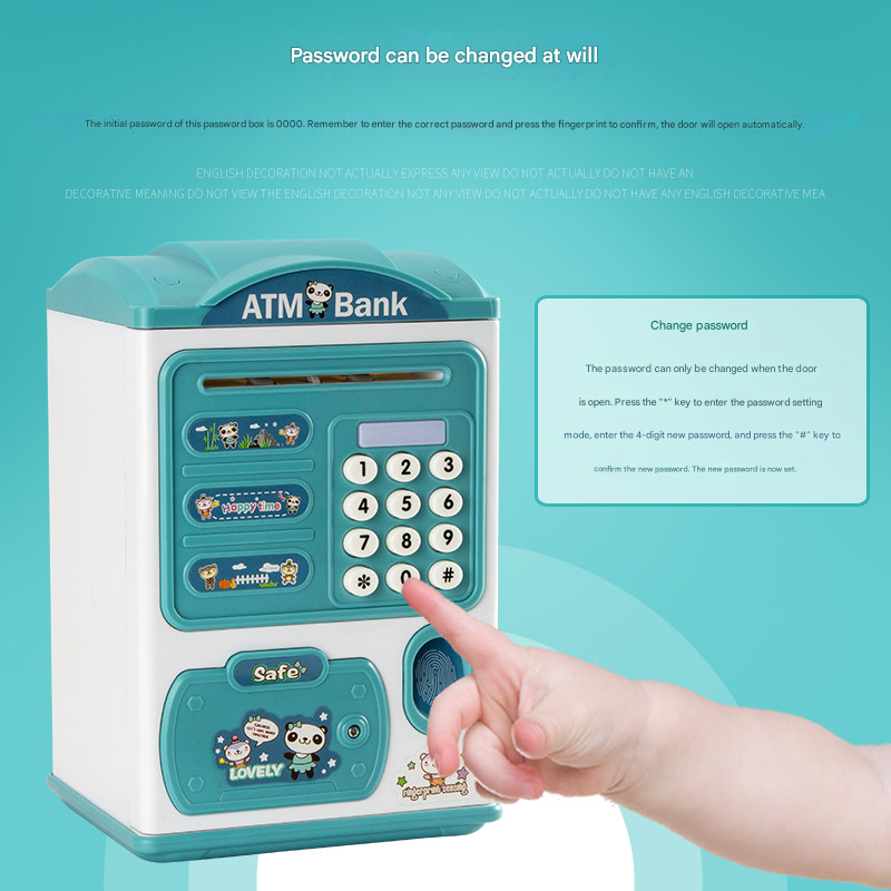 Blue Mouse Treasure Kids Smart ATM Piggy Bank - Automatic Bill Scroll, Password & Fingerprint Unlock with Fun V888-ELOSUNG34751