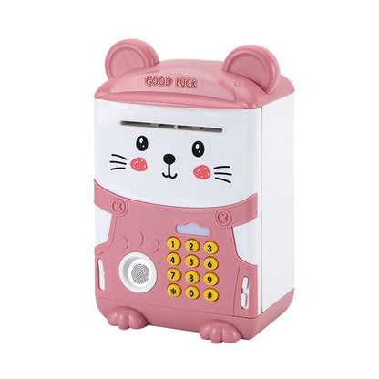 Pink Mouse baby Kids Smart ATM Piggy Bank - Automatic Bill Scroll, Password & Fingerprint Unlock with Fun V888-ELOSUNG34752