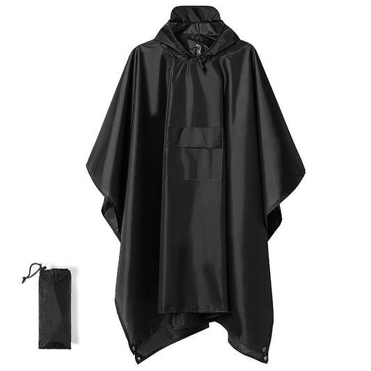 Black 3-in-1 Multifunctional Outdoor Rain Poncho - Ground Mat & Shelter - Lightweight & Waterproof for Hiking V888-ELOSUNG34753