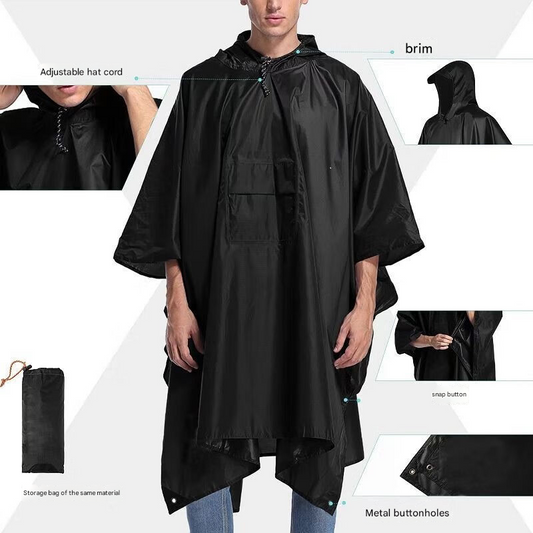 Black 3-in-1 Multifunctional Outdoor Rain Poncho - Ground Mat & Shelter - Lightweight & Waterproof for Hiking V888-ELOSUNG34753