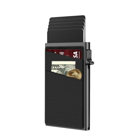 Black Ultra-Slim RFID Blocking Pop-Up Wallet - Automatic Card Holder with Metal Case & Secure Screw Base V888-ELOSUNG34763