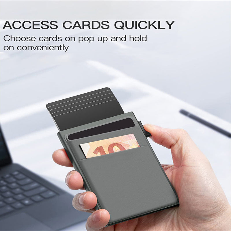 Black Ultra-Slim RFID Blocking Pop-Up Wallet - Automatic Card Holder with Metal Case & Secure Screw Base V888-ELOSUNG34763