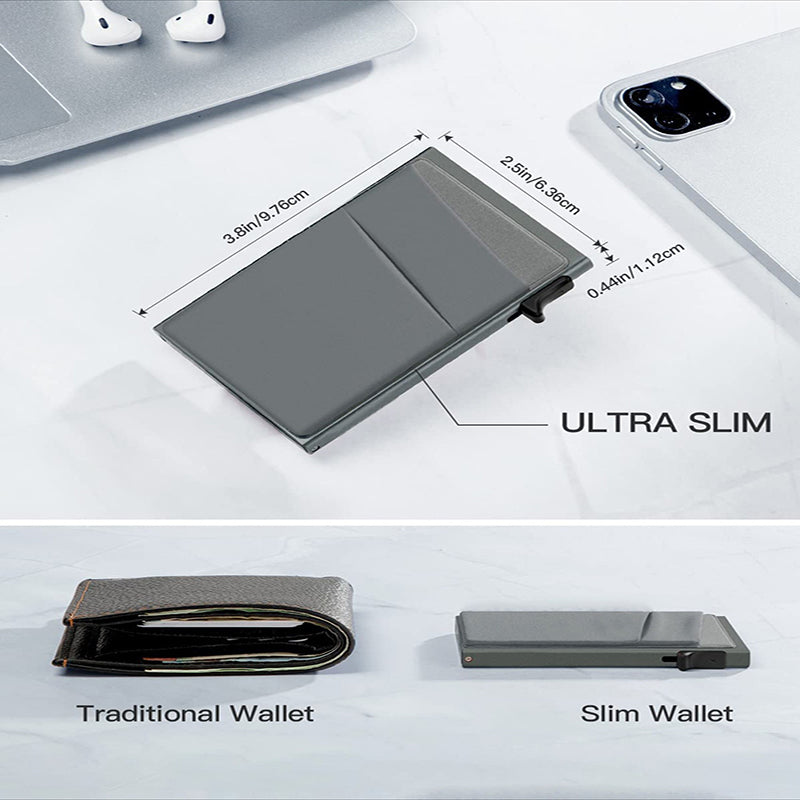 Grey Ultra-Slim RFID Blocking Pop-Up Wallet - Automatic Card Holder with Metal Case & Secure Screw Base V888-ELOSUNG34764