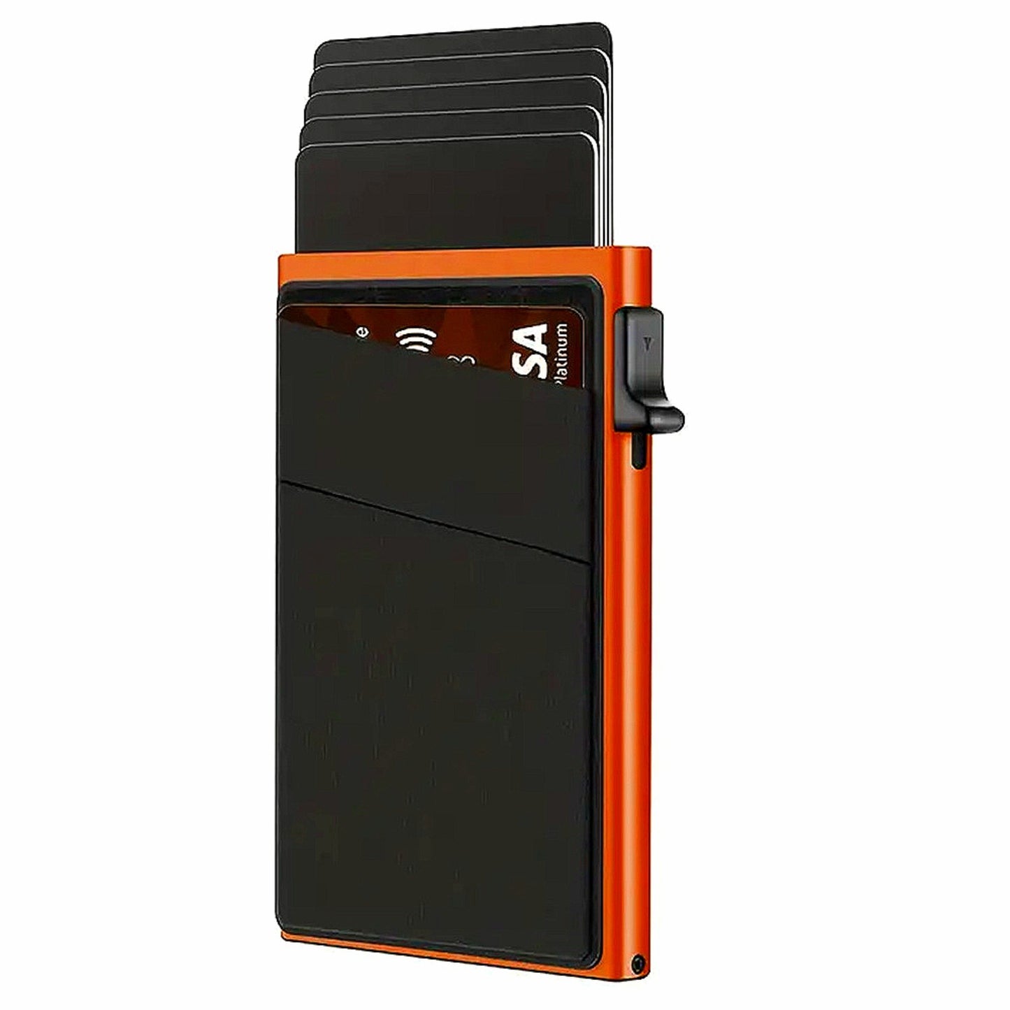 Orange-red Ultra-Slim RFID Blocking Pop-Up Wallet - Automatic Card Holder with Metal Case & Secure Screw Base V888-ELOSUNG34766