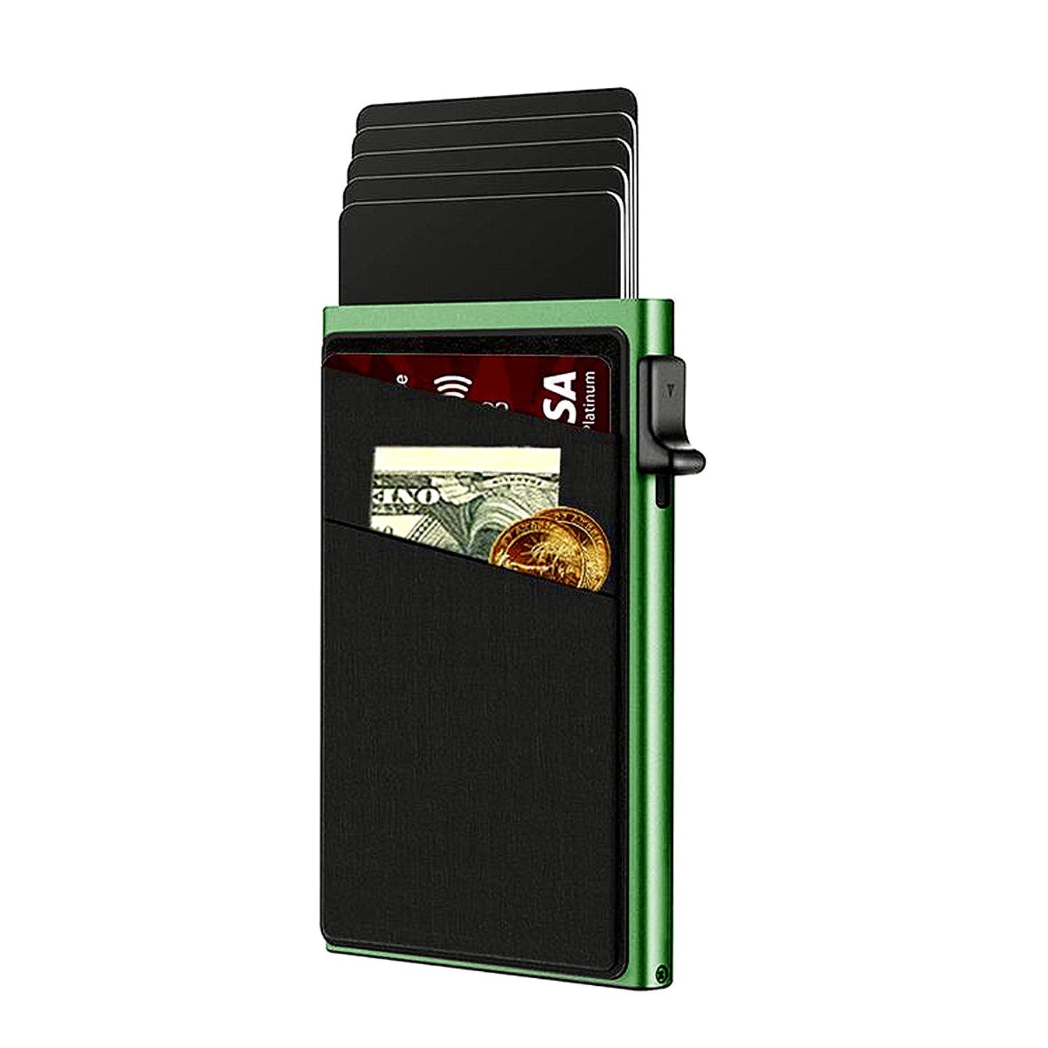 Green Ultra-Slim RFID Blocking Pop-Up Wallet - Automatic Card Holder with Metal Case & Secure Screw Base V888-ELOSUNG34767