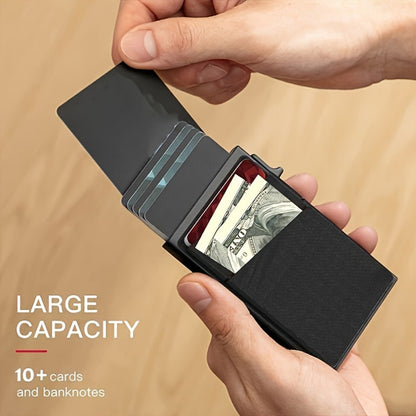 Blue Ultra-Slim RFID Blocking Pop-Up Wallet - Automatic Card Holder with Metal Case & Secure Screw Base V888-ELOSUNG34768