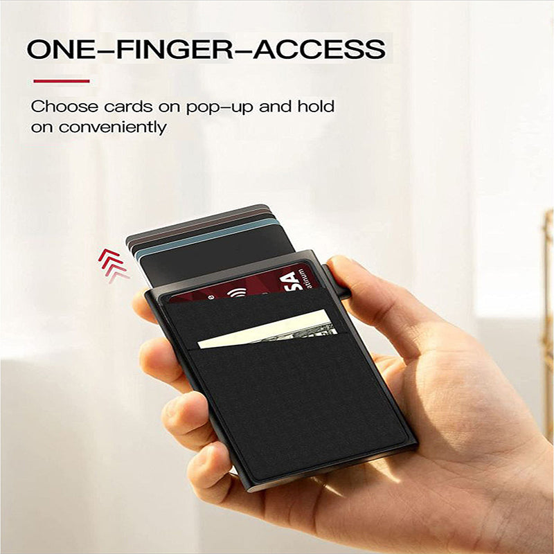 Blue Ultra-Slim RFID Blocking Pop-Up Wallet - Automatic Card Holder with Metal Case & Secure Screw Base V888-ELOSUNG34768