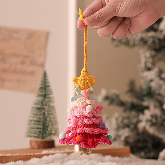 2 Pcs Handmade Crochet Christmas Tree Ornament - Plush Knitted Decoration with Bell - Ideal for Home, Car & V888-ELOSUNG34769