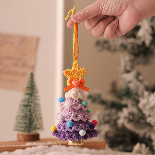 2 Pcs Handmade Crochet Christmas Tree Ornament - Plush Knitted Decoration with Bell - Ideal for Home, Car & V888-ELOSUNG34770